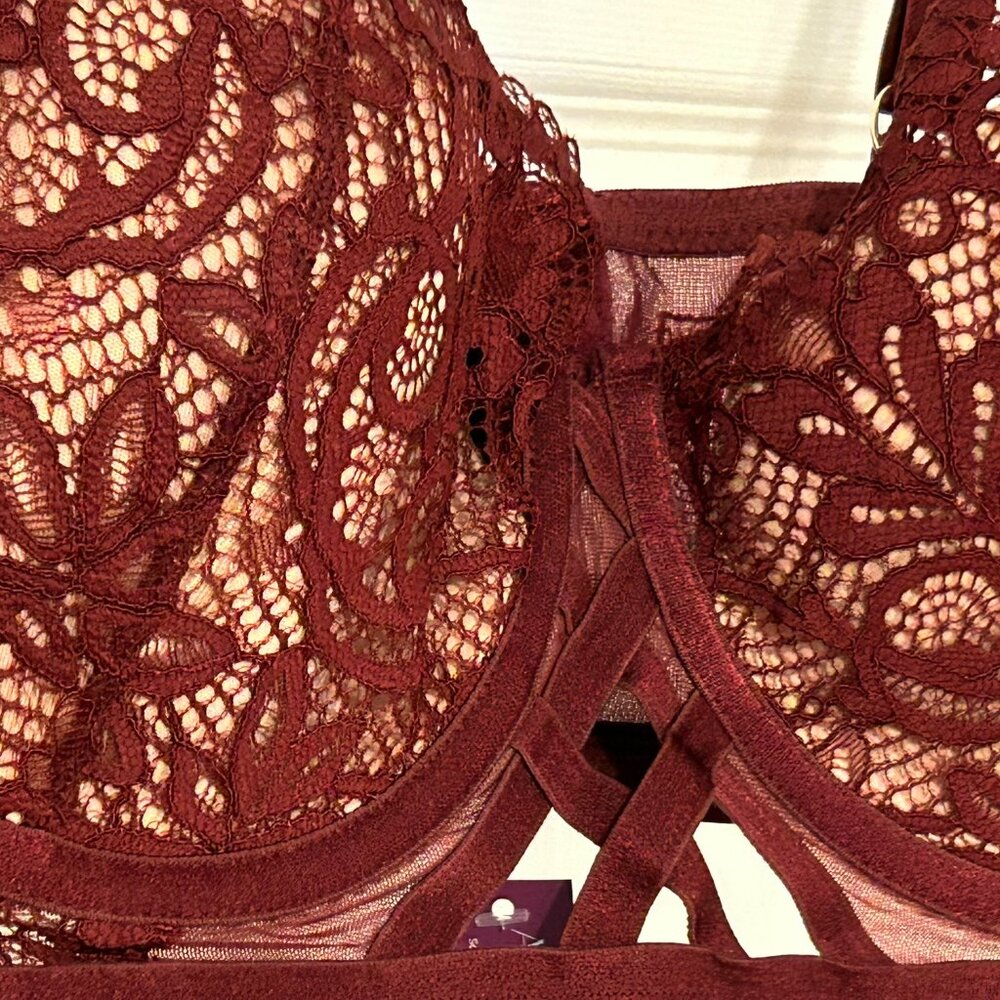 NWT Adore Me Diara Bra + Panty Set - Burgundy - Size 42C + 1X - Picture 8 of 14